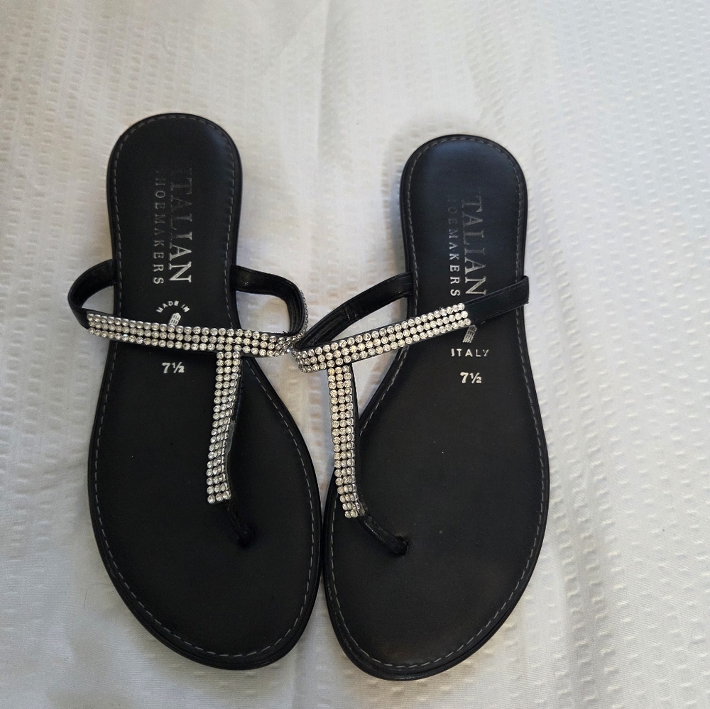 Italian Shoemakers Black Sandals with Rhinestone Detailing
